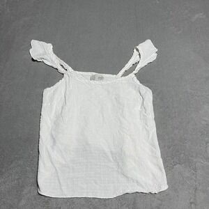 Saturday Sunday Anthropologie Top Womens Small White Linen Blend Ruffle Texture